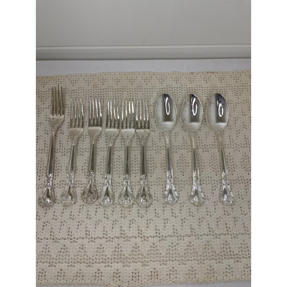 Godinger Grand Master Silver Plated Flatware Set 9pc Forks Spoons Ornate Baroque